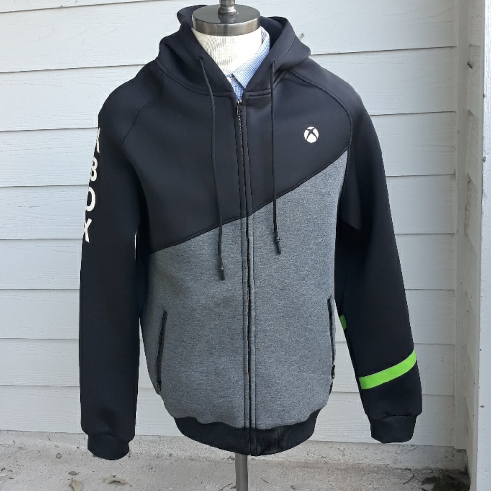 XBOX META Gaming Jump In 2001 Black‎ Grey Mens Sz Large Full Zip Hoodie Jacket